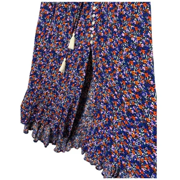 Rachel Zoe Boho Maxi Skirt S Blue Floral Smocked Waist Button Up Cottagecore - Picture 4 of 6